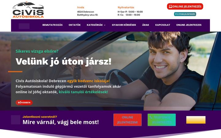 Екранна снимка на civisautosiskola.hu