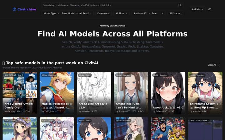Screenshot of civitaiarchive.com