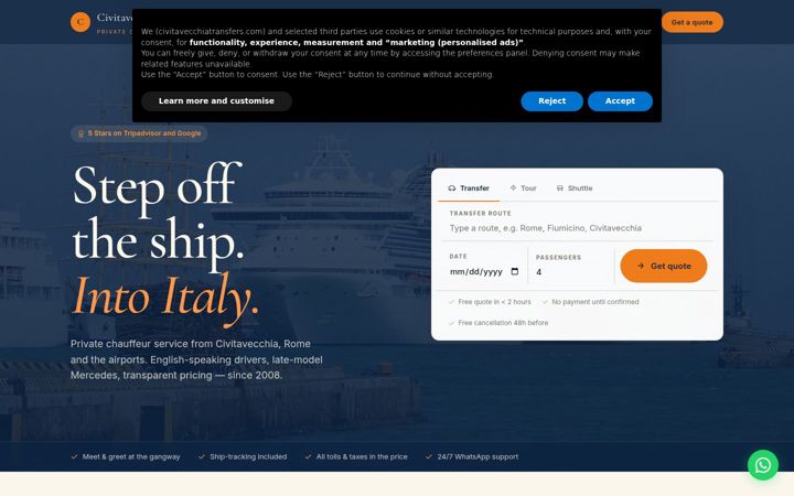 Screenshot of civitavecchiatransfers.com