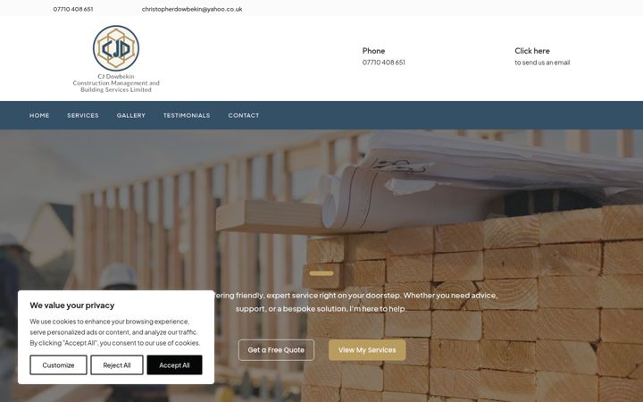 Screenshot of cjdowbekinconstruction.co.uk