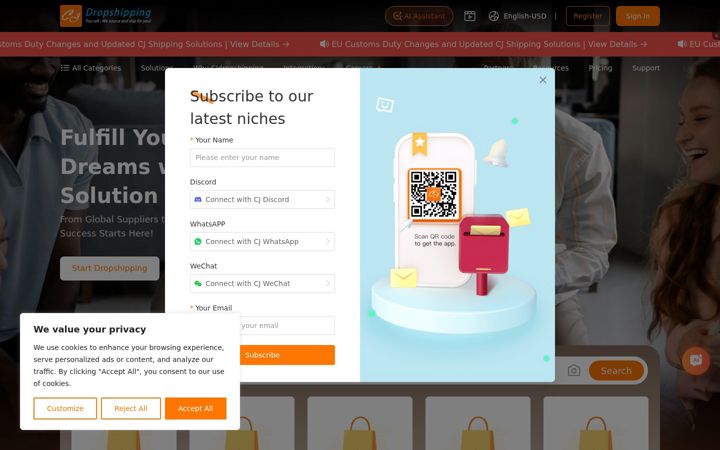 Ekrānuzņēmums no cjdropshipping.com