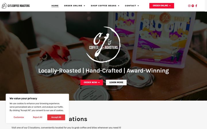 Screenshot of cjscoffeecafe.com