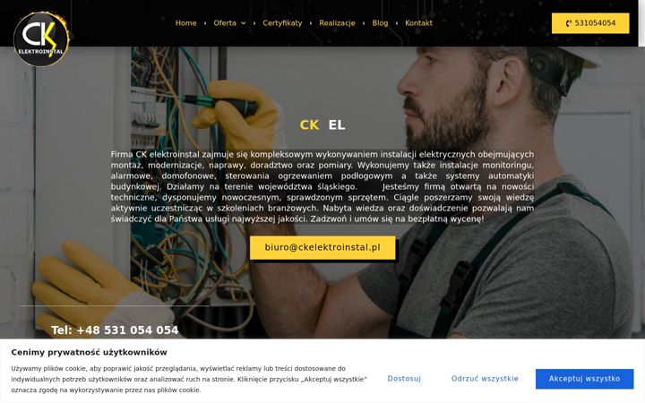 Screenshot stránky ckelektroinstal.pl