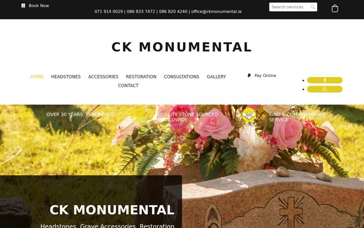 Ekraanipilt saidist ckmonumental.ie