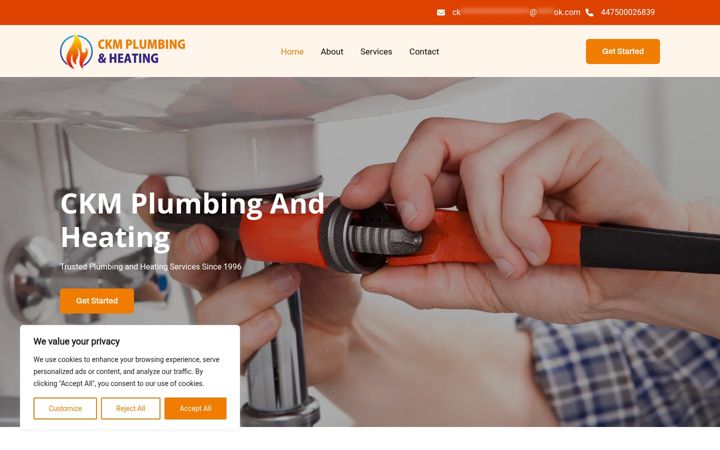Screenshot of ckmplumbingandheating.co.uk