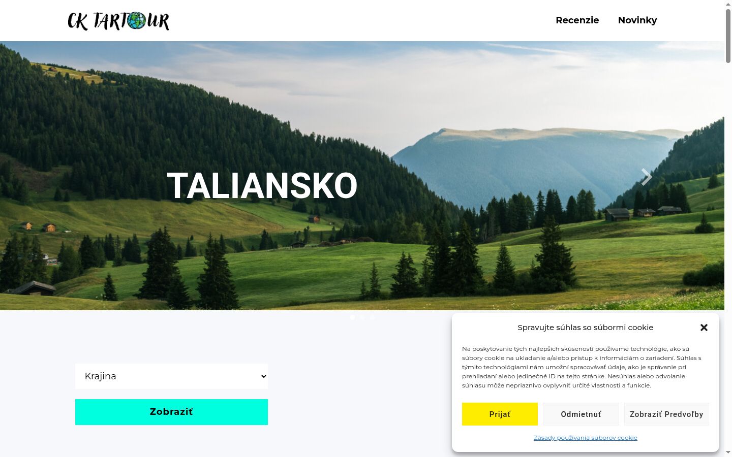 Posnetek zaslona pasice za privolitev, prikazane pred kakršno koli interakcijo