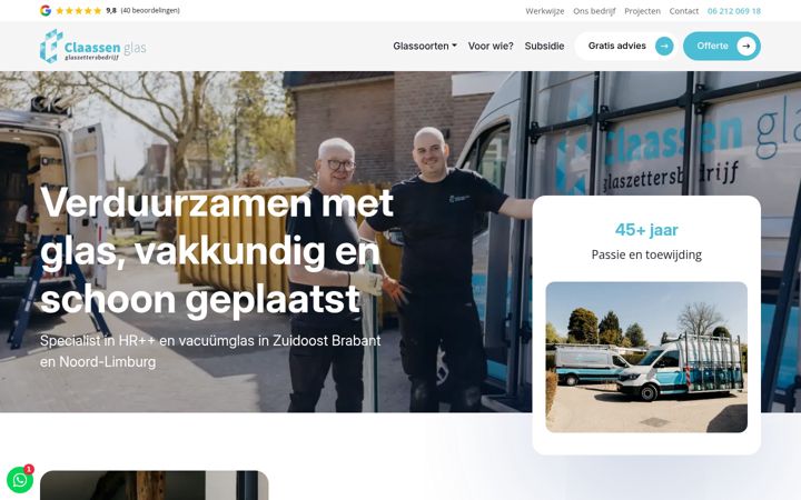 Screenshot of claassenglas.nl
