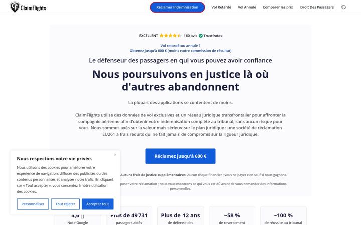 Zrzut ekranu claimflights.fr