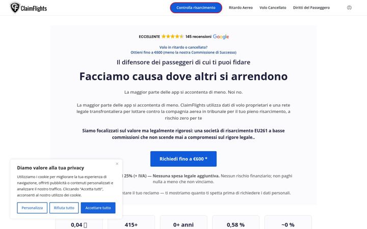 Képernyőkép: claimflights.it