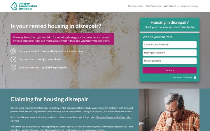 Screenshot of claimhousingdisrepair.com