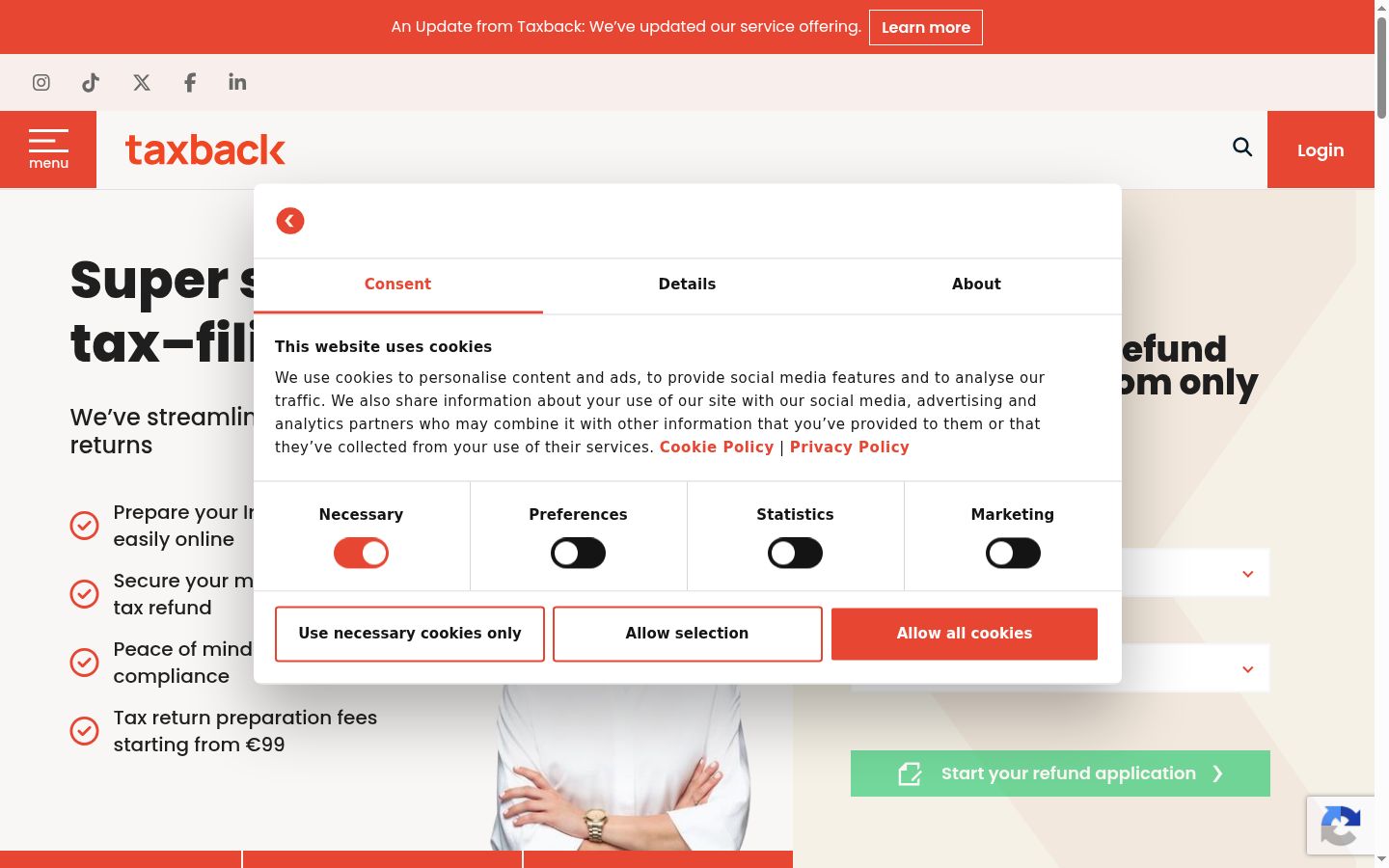 Screenshot del banner di consenso mostrato prima di qualsiasi interazione