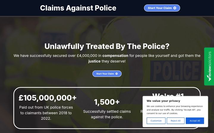 Screenshot of claimsagainstpolice.com