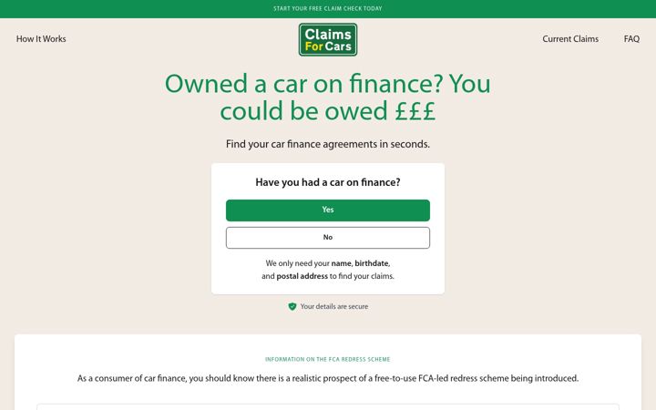 Screenshot of claimsforcars.com