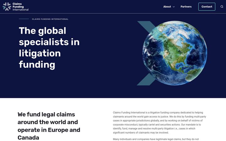 Kuvakaappaus sivustosta claimsfundinginternational.eu
