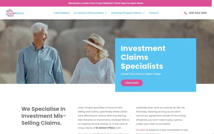Snímek obrazovky claimsimple.co.uk