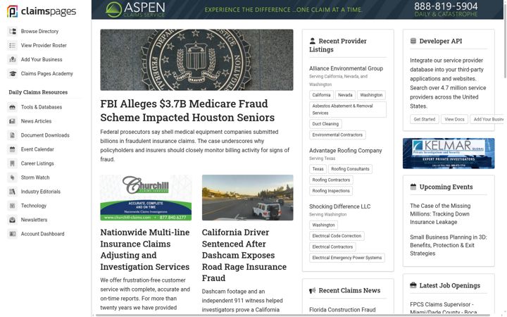 Screenshot of claimspages.com