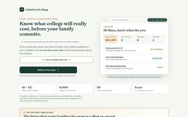Screenshot of claimyourcollege.com