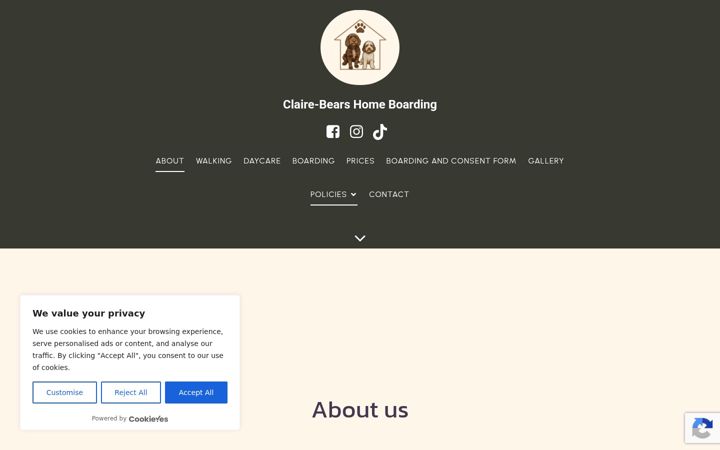 Ekrano kopija clairebearshomeboarding.co.uk