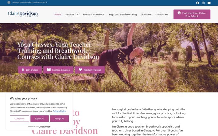 Screenshot of clairedavidsonwellness.co.uk
