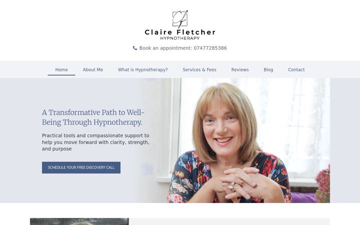Screenshot of clairefletcherhypnotherapy.com