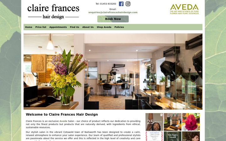 Screenshot of clairefranceshairdesign.com