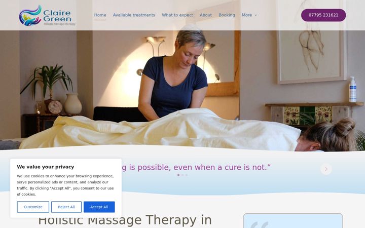 Ekrano kopija clairegreenmassage.co.uk