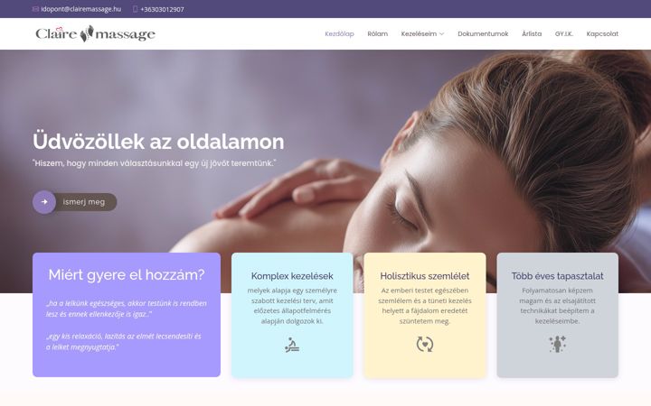 Screenshot stránky clairemassage.hu