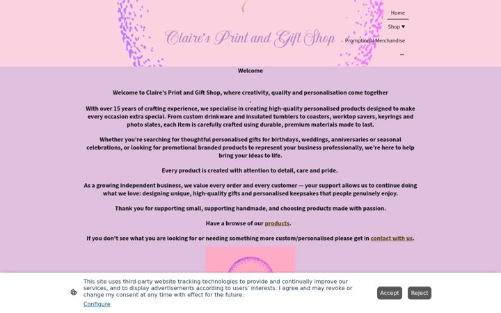 Screenshot of clairesgiftshop.co.uk
