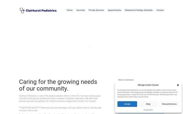 Snimka zaslona za clairhurstpaediatrics.ca