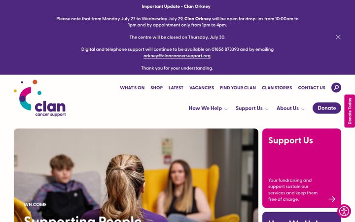 Screenshot van clancancersupport.org
