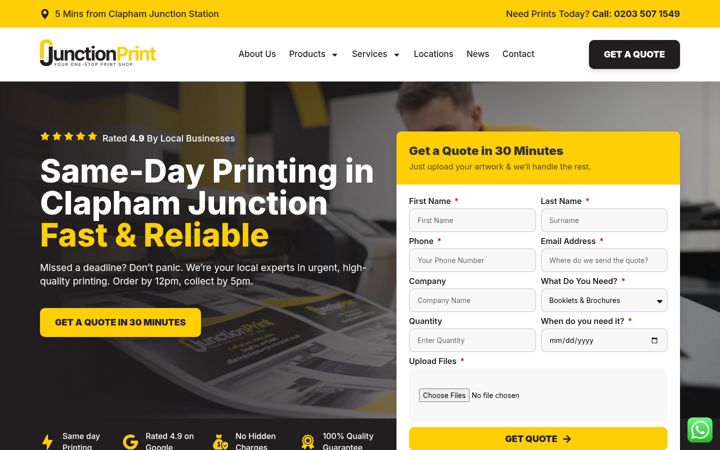 Screenshot of claphamjunctionprint.co.uk