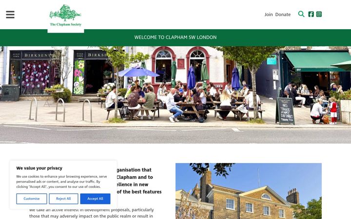 Screenshot of claphamsociety.com