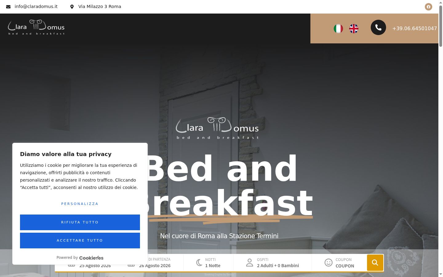 Screenshot del banner di consenso mostrato prima di qualsiasi interazione