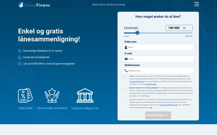 Screenshot of clarafinans.dk
