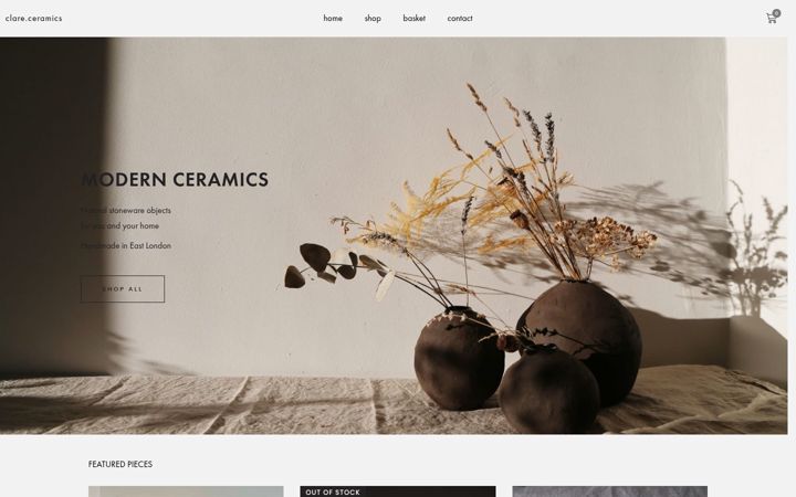 Snímek obrazovky clareceramics.co.uk