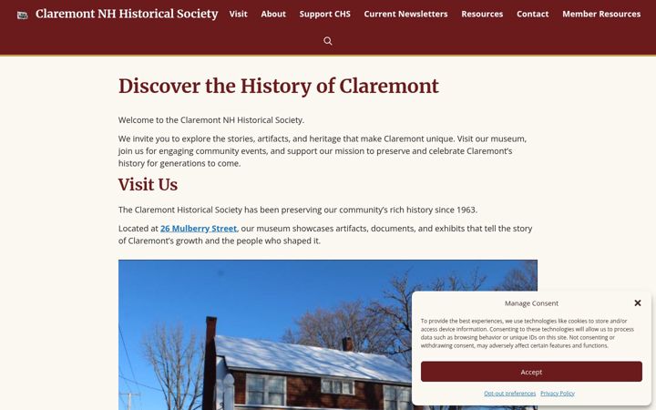 Screenshot van claremonthistory.org