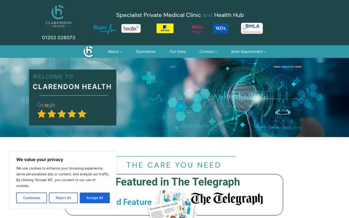 Screenshot of clarendonhealth.co.uk
