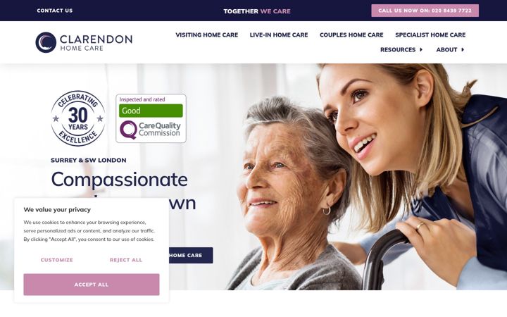 Screenshot of clarendonhomecare.com