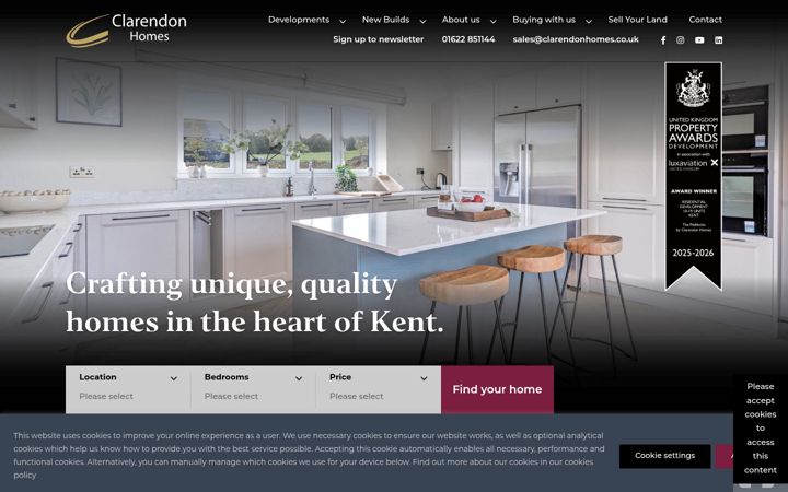 Screenshot of clarendonhomes.co.uk