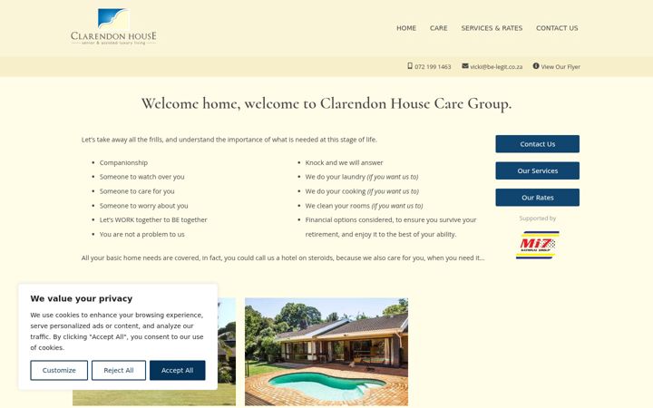 Screenshot of clarendonhousecare.co.za