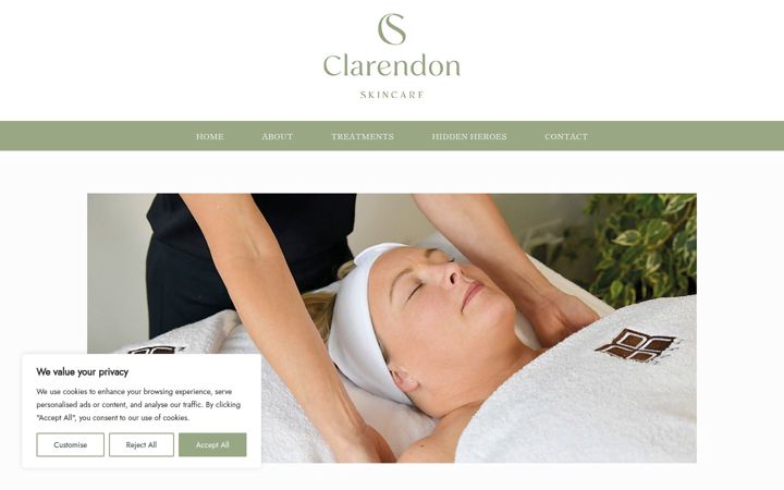 Screenshot of clarendonskincare.co.uk