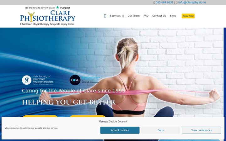 Skjermbilde av clarephysiotherapy.ie