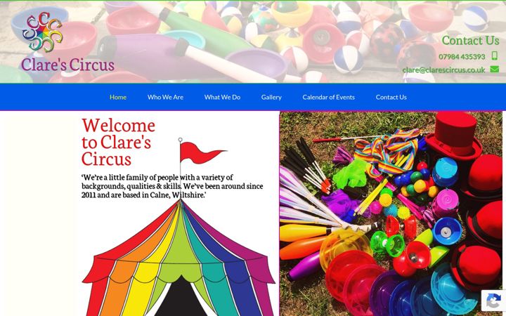 Screenshot of clarescircus.co.uk