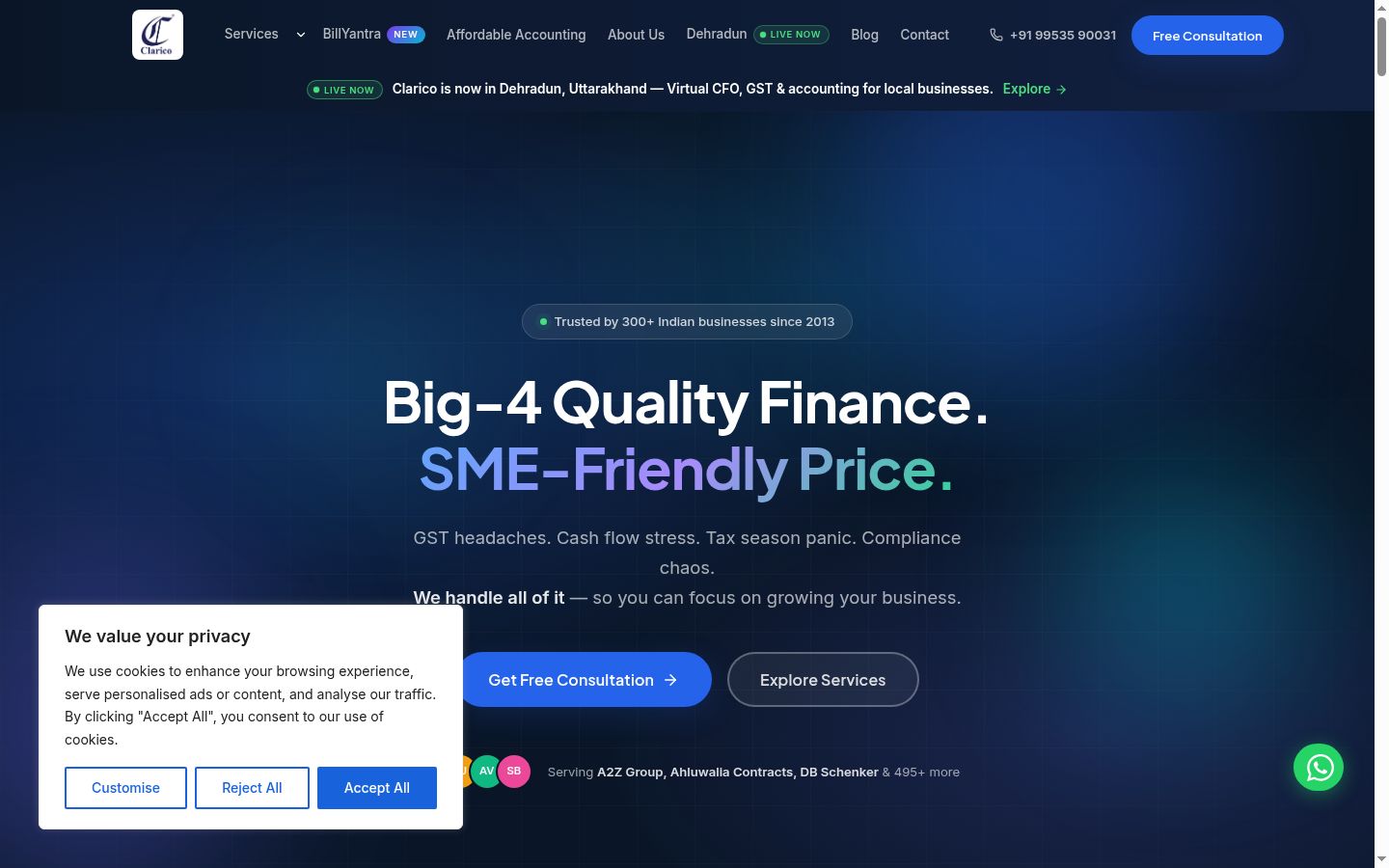 Screenshot del banner di consenso mostrato prima di qualsiasi interazione