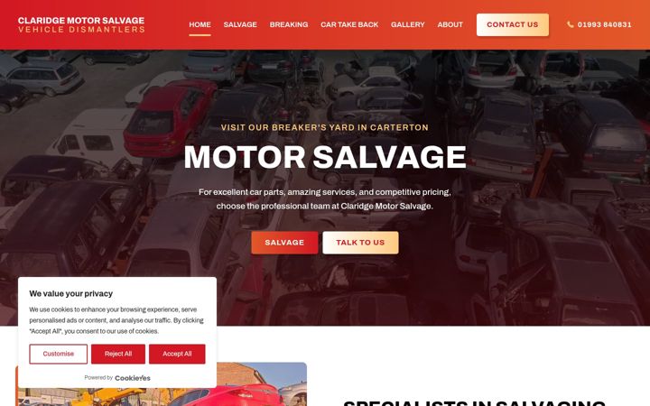 Screenshot of claridgemotorsalvage.com