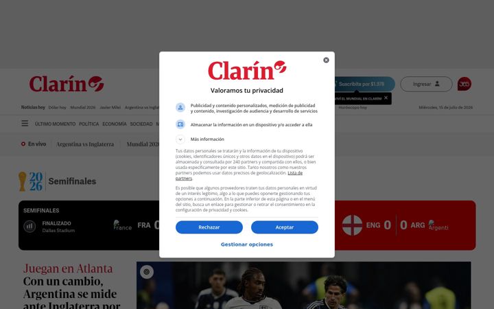 Екранна снимка на clarin.com