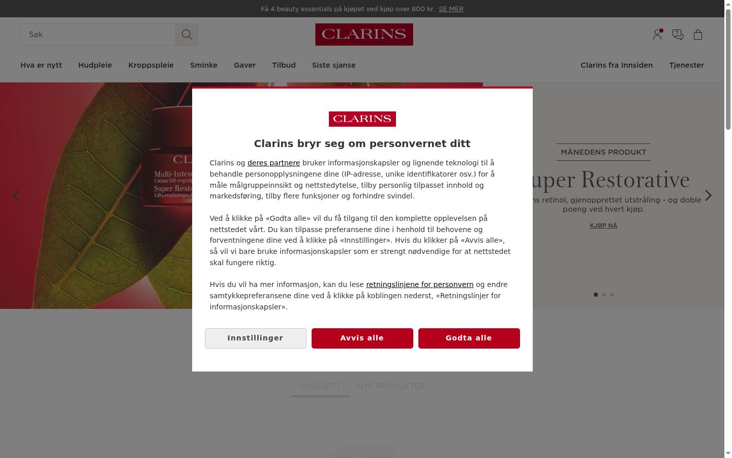Captura de ecrã do banner de consentimento apresentado antes de qualquer interação