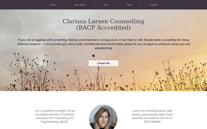 Screenshot of clarissalarsencounselling.co.uk