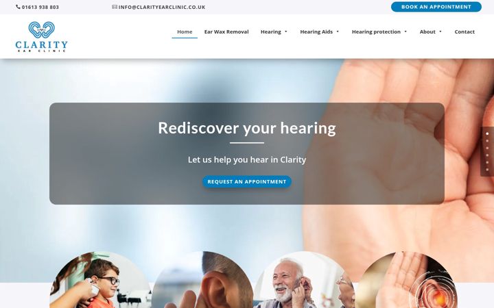 Snímek obrazovky clarityearclinic.co.uk