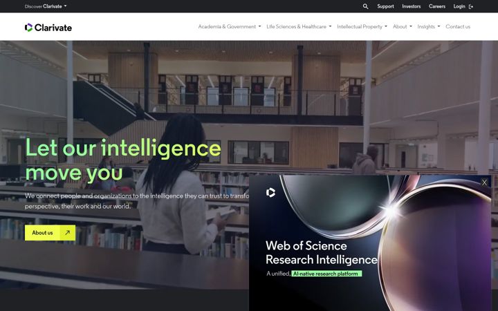 Screenshot ta' clarivate.com